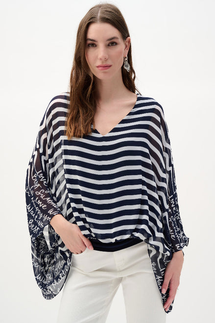 Chiffon And Silky Knit Printed Poncho Top 781