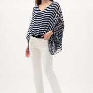 Chiffon And Silky Knit Printed Poncho Top 781