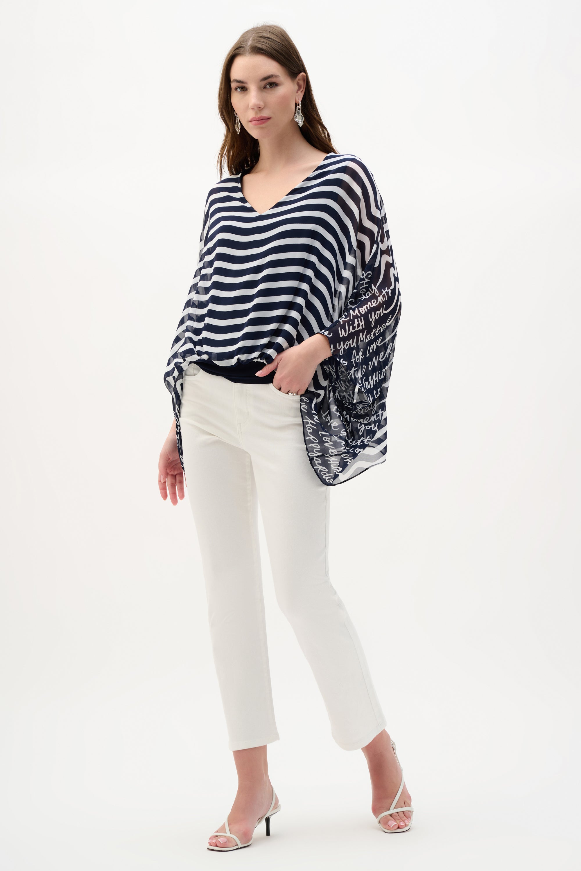 Chiffon And Silky Knit Printed Poncho Top 781