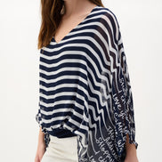 Chiffon And Silky Knit Printed Poncho Top 781