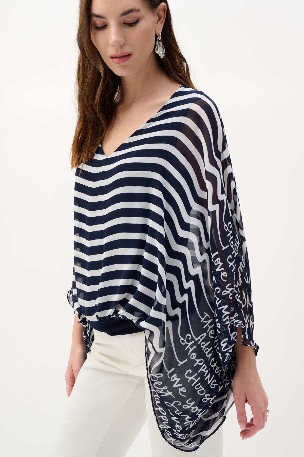 Chiffon And Silky Knit Printed Poncho Top 781