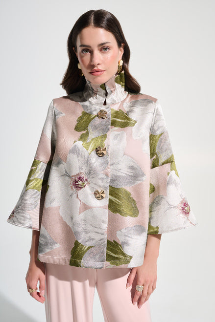 Floral Jacquard Trapeze Jacket With Bell Sleeves 784