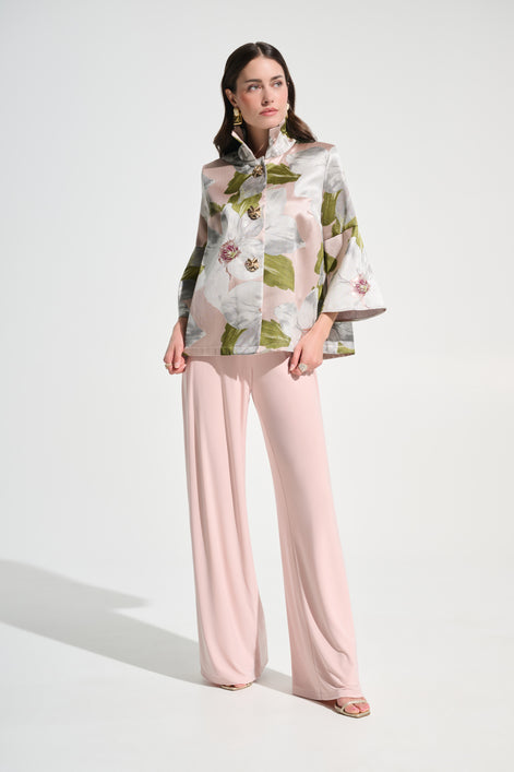 Floral Jacquard Trapeze Jacket With Bell Sleeves 784