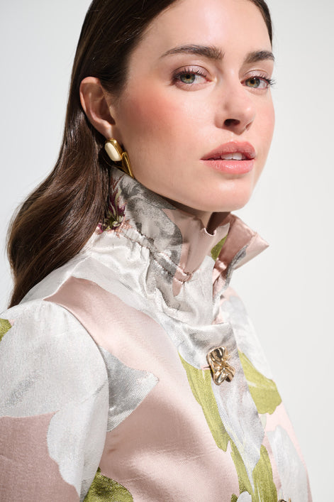 Floral Jacquard Trapeze Jacket With Bell Sleeves 784