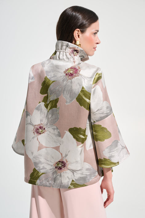 Floral Jacquard Trapeze Jacket With Bell Sleeves 784