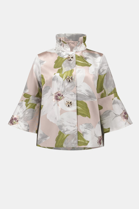 Floral Jacquard Trapeze Jacket With Bell Sleeves 784