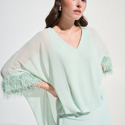 Chiffon Knit Poncho Top With Novelty Trim 787