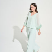 Chiffon Knit Poncho Top With Novelty Trim 787