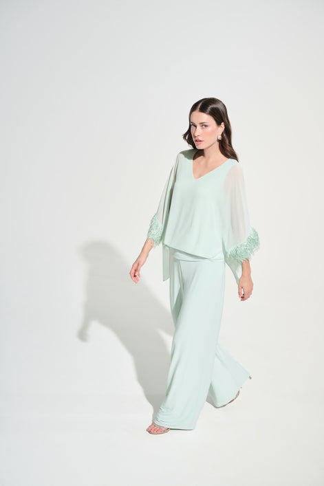 Chiffon Knit Poncho Top With Novelty Trim 787