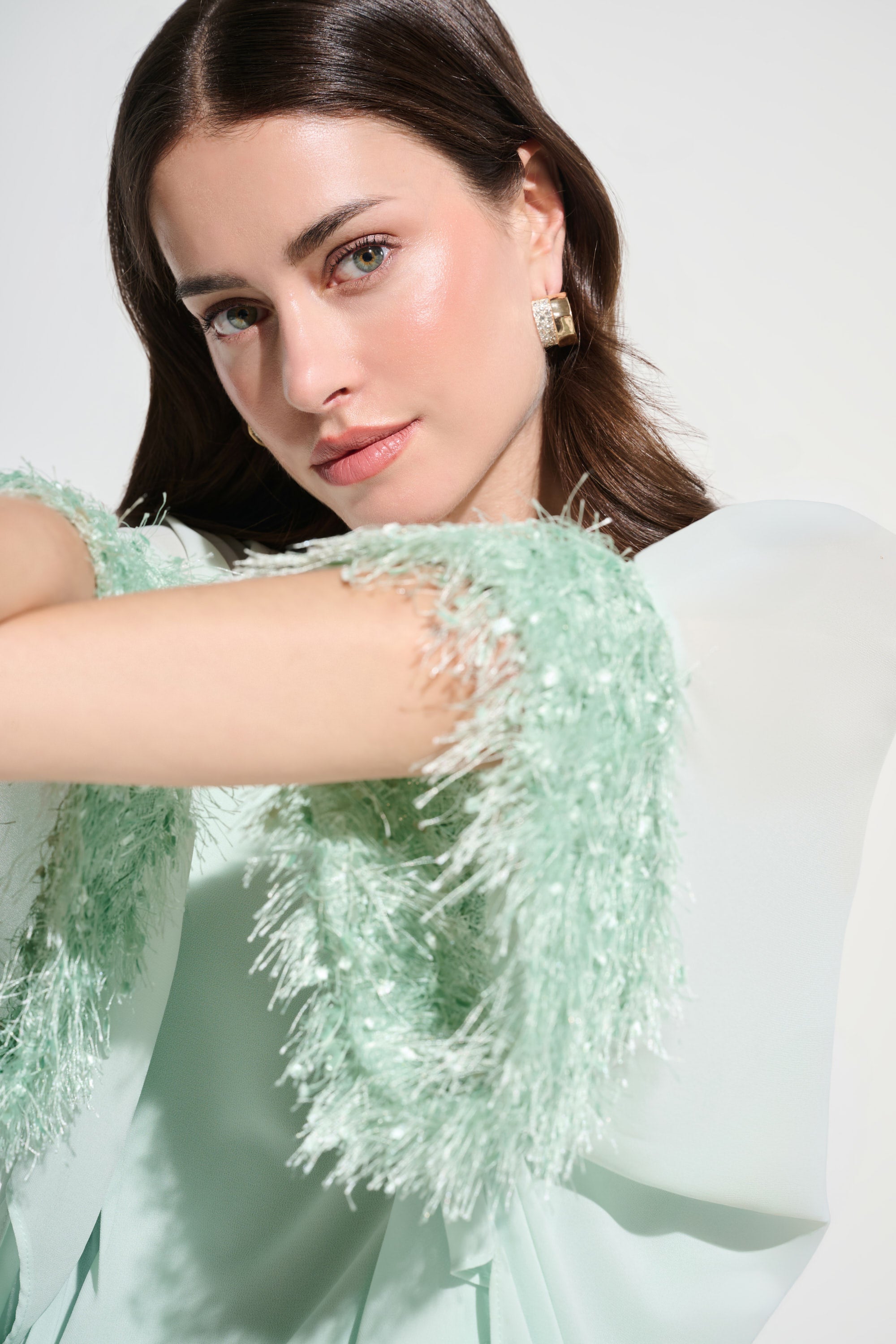 Chiffon Knit Poncho Top With Novelty Trim 787