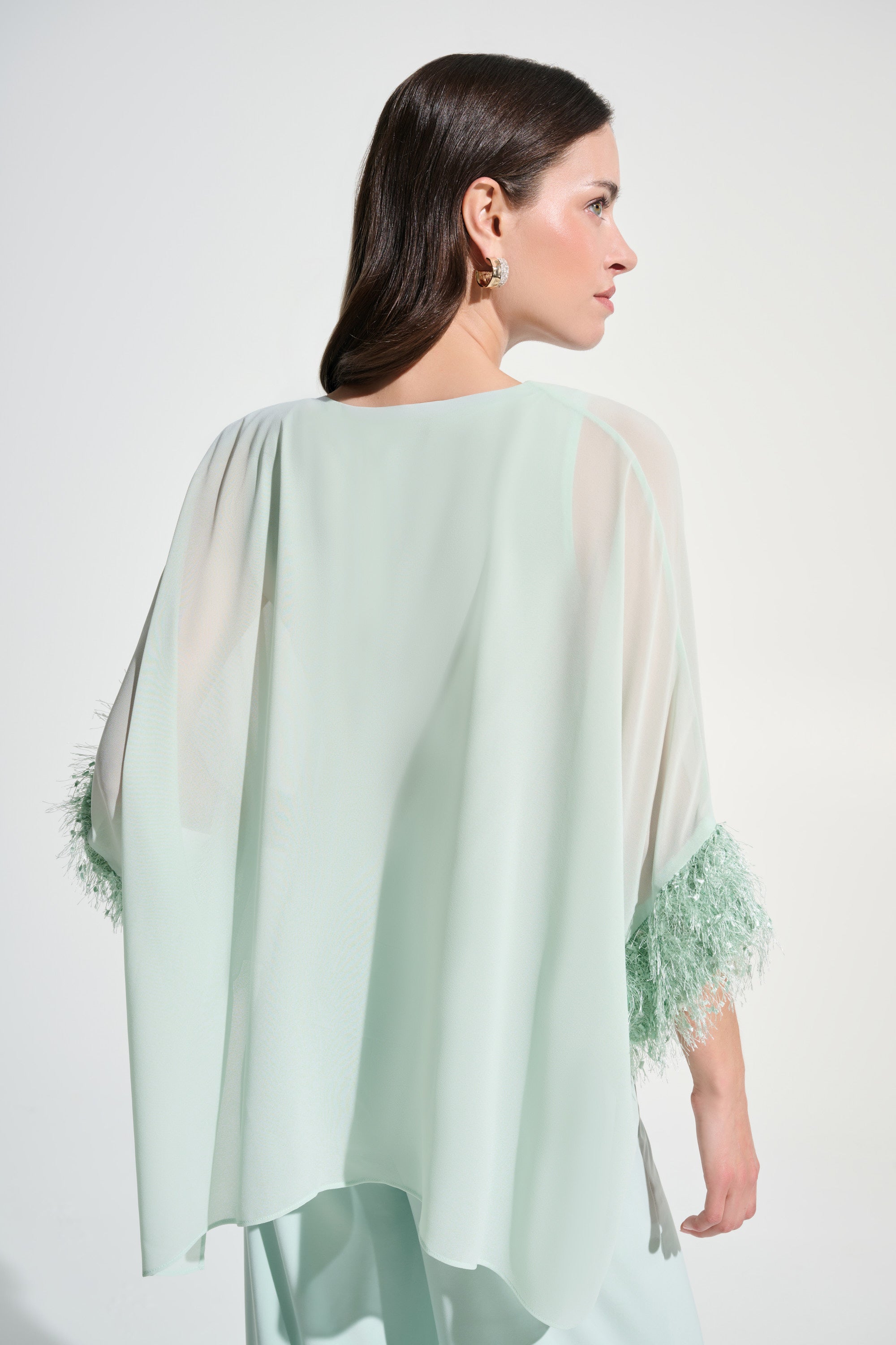 Chiffon Knit Poncho Top With Novelty Trim 787