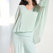 Chiffon Knit Poncho Top With Novelty Trim 787