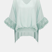 Chiffon Knit Poncho Top With Novelty Trim 787