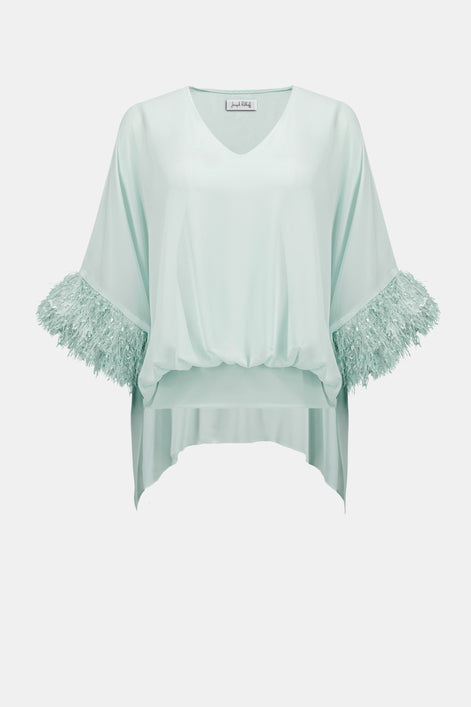 Chiffon Knit Poncho Top With Novelty Trim 787