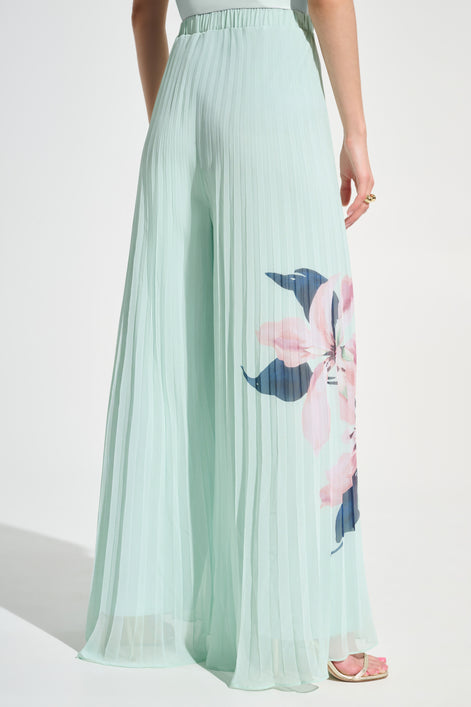 Chiffon Floral Print Pleated Wide Leg Pants 785