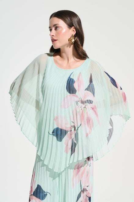 Chiffon Floral Print Pleated Poncho Top 786