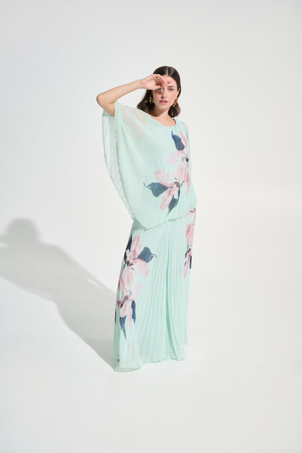 Chiffon Floral Print Pleated Poncho Top 786