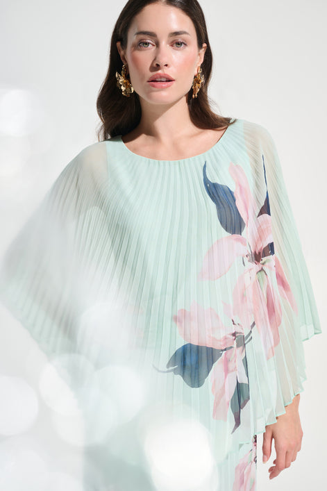 Chiffon Floral Print Pleated Poncho Top 786