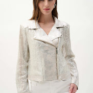 Faux Suede Foiled Knit Moto Jacket 820
