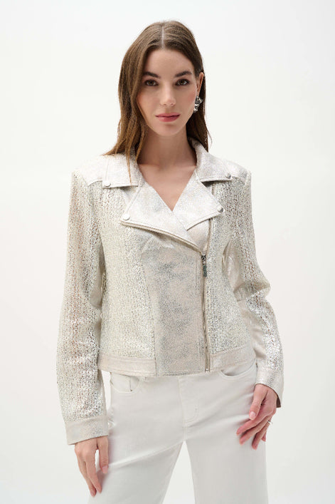 Faux Suede Foiled Knit Moto Jacket 820
