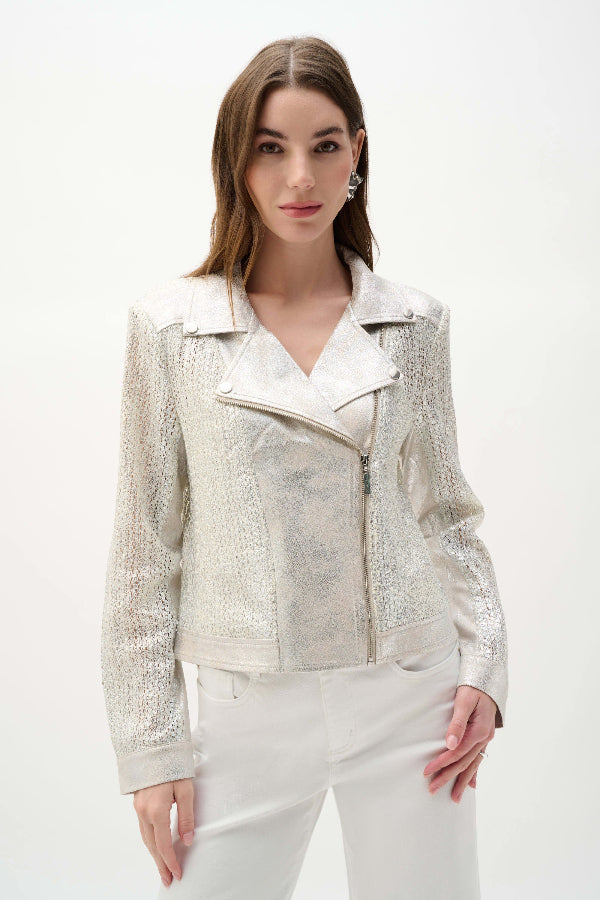 Faux Suede Foiled Knit Moto Jacket 820