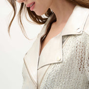 Faux Suede Foiled Knit Moto Jacket 820