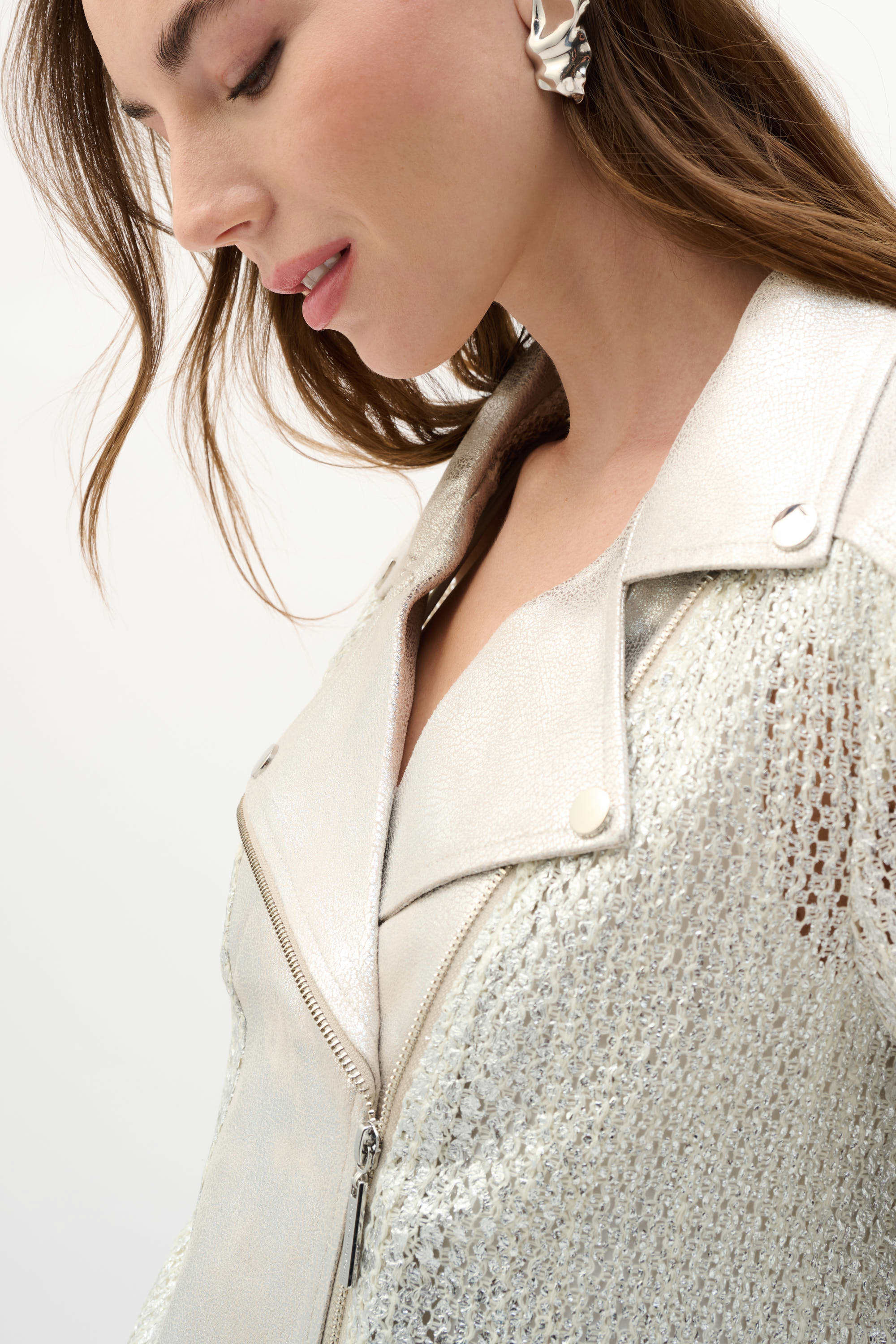 Faux Suede Foiled Knit Moto Jacket 820
