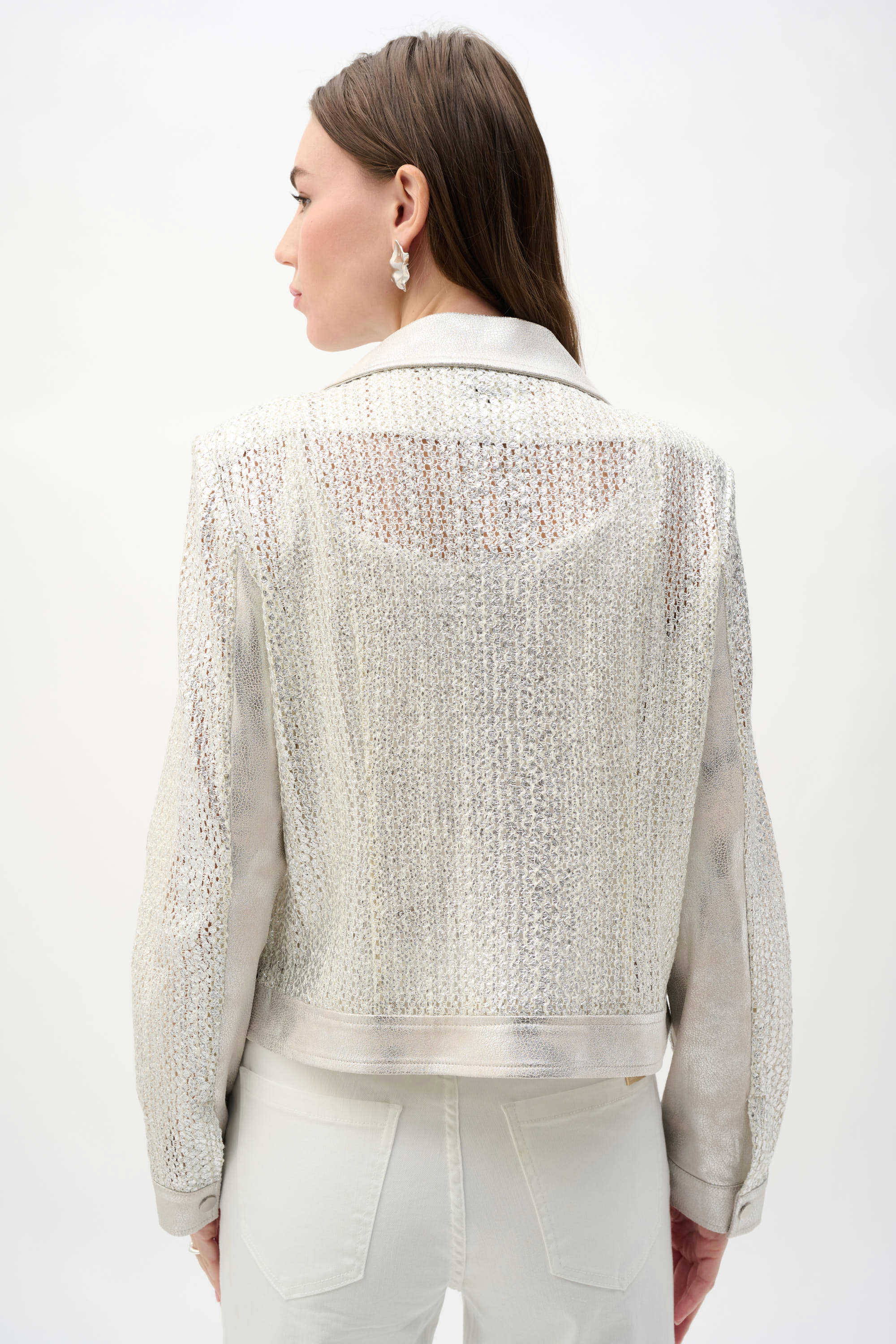 Faux Suede Foiled Knit Moto Jacket 820