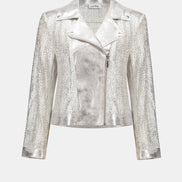 Faux Suede Foiled Knit Moto Jacket 820