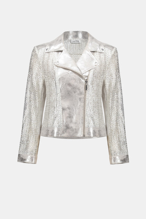Faux Suede Foiled Knit Moto Jacket 820
