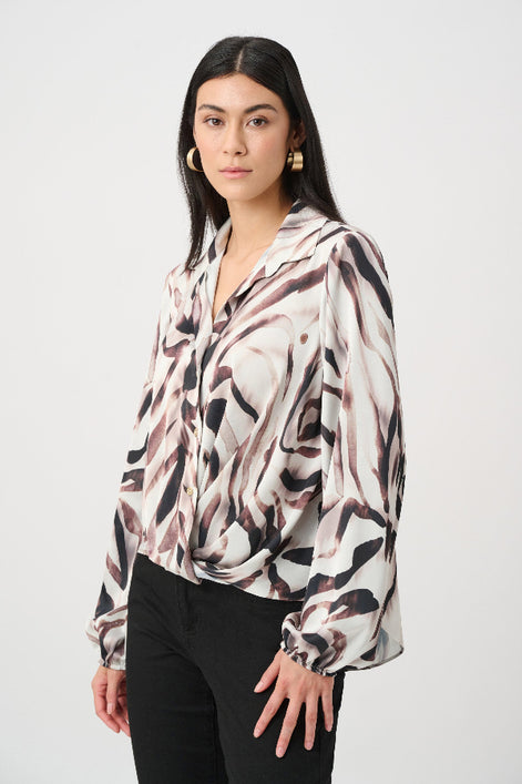 Satin Animal Print Draped Top 819