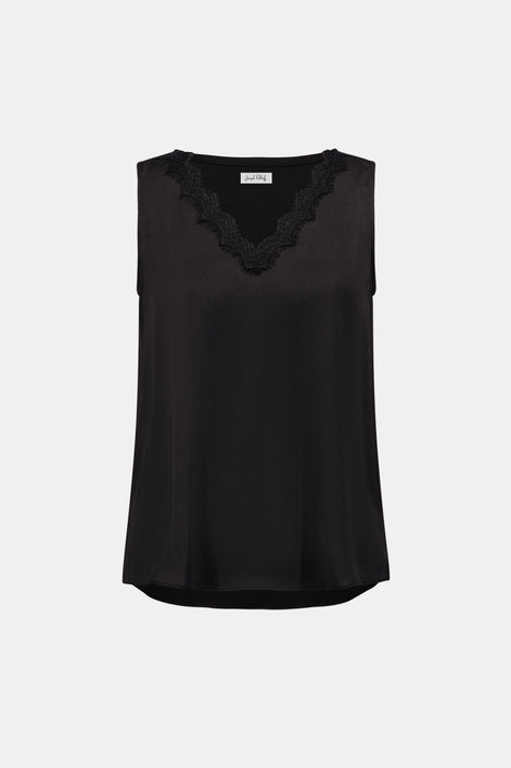 Satin Sleeveless V-Neck Cami With Lace Trim 828