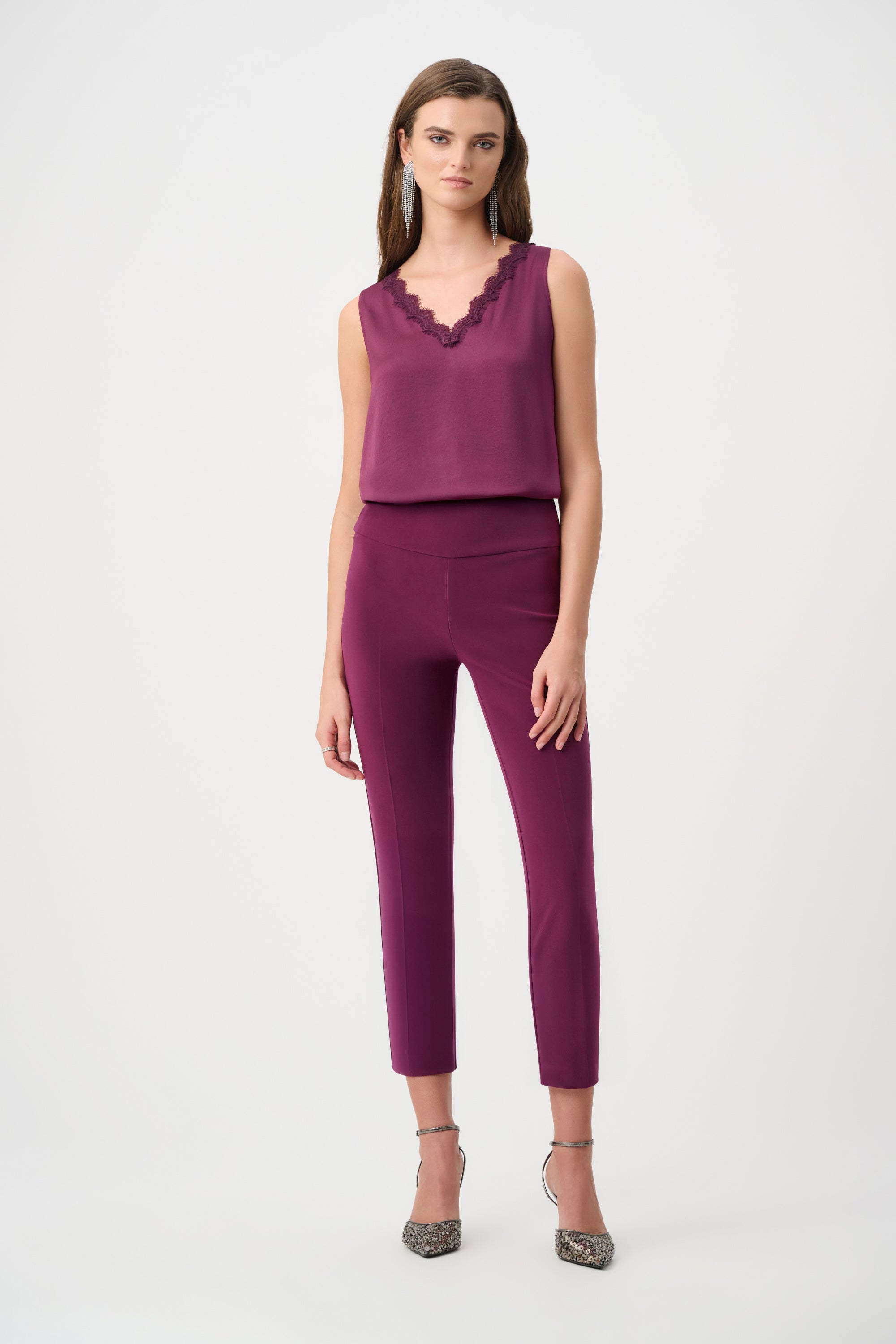 Satin Sleeveless V-Neck Cami With Lace Trim 828