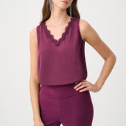 Satin Sleeveless V-Neck Cami With Lace Trim 828