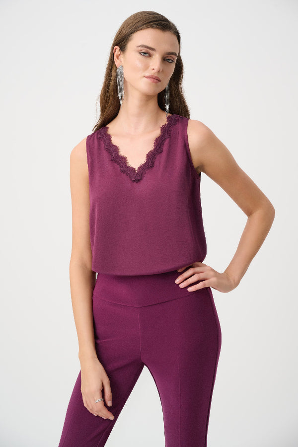 Satin Sleeveless V-Neck Cami With Lace Trim 828