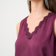 Satin Sleeveless V-Neck Cami With Lace Trim 828