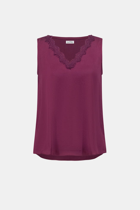 Satin Sleeveless V-Neck Cami With Lace Trim 828