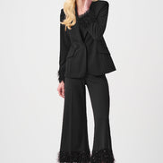 Scuba Crepe Fitted Blazer & Pant Suit With Fringe 9003