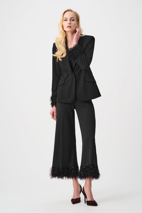 Scuba Crepe Fitted Blazer & Pant Suit With Fringe 827