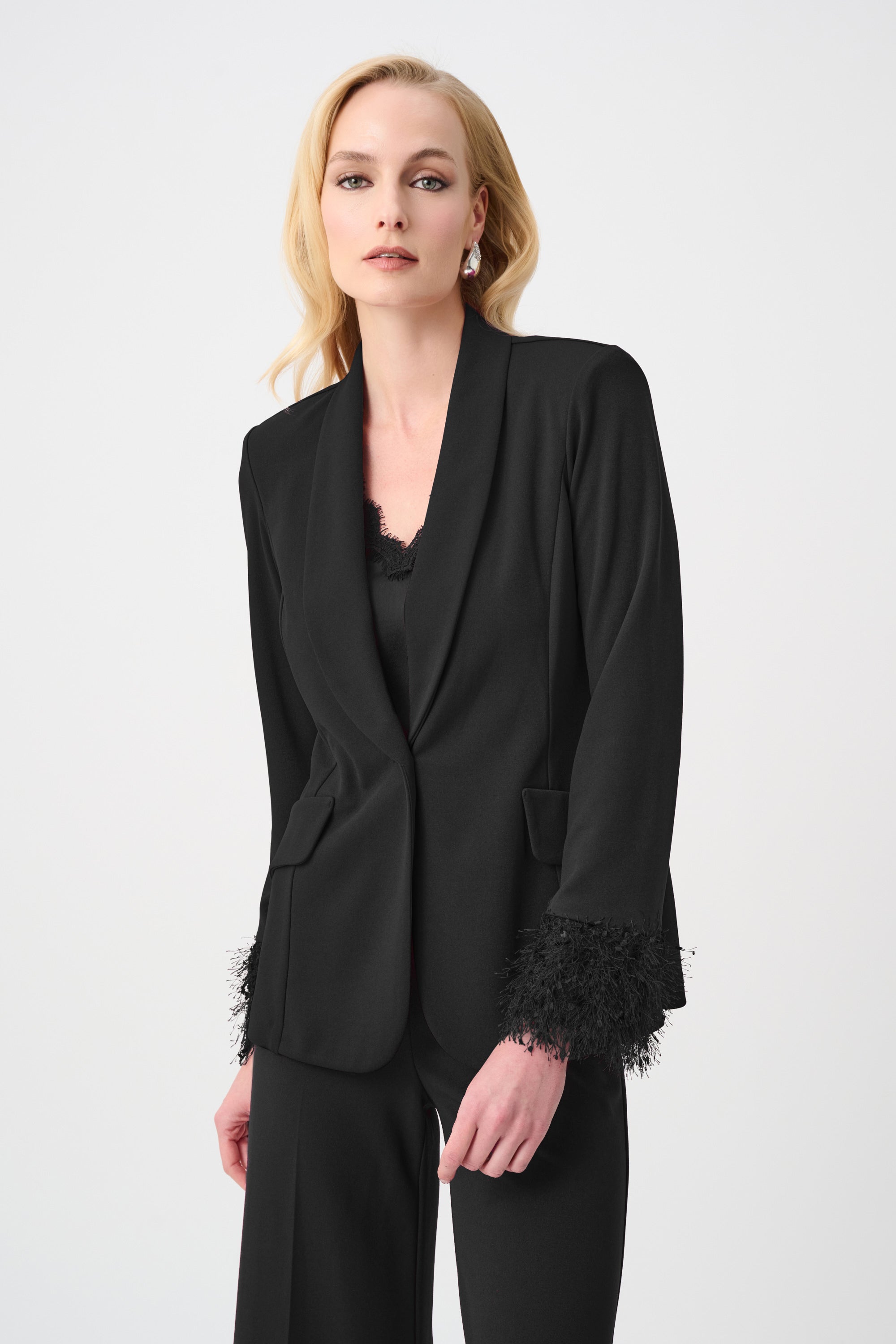 Scuba Crepe Fitted Blazer & Pant Suit With Fringe 827