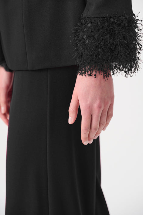 Scuba Crepe Fitted Blazer & Pant Suit With Fringe 827