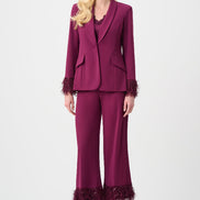 Scuba Crepe Fitted Blazer & Pant Suit With Fringe 9003