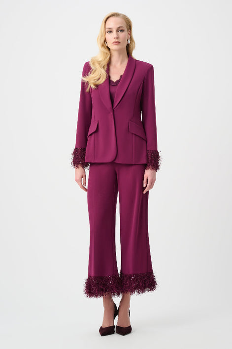 Scuba Crepe Fitted Blazer & Pant Suit With Fringe 827