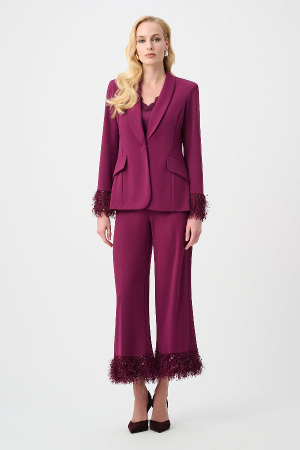 Scuba Crepe Fitted Blazer & Pant Suit With Fringe 827