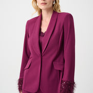 Scuba Crepe Fitted Blazer & Pant Suit With Fringe 9003