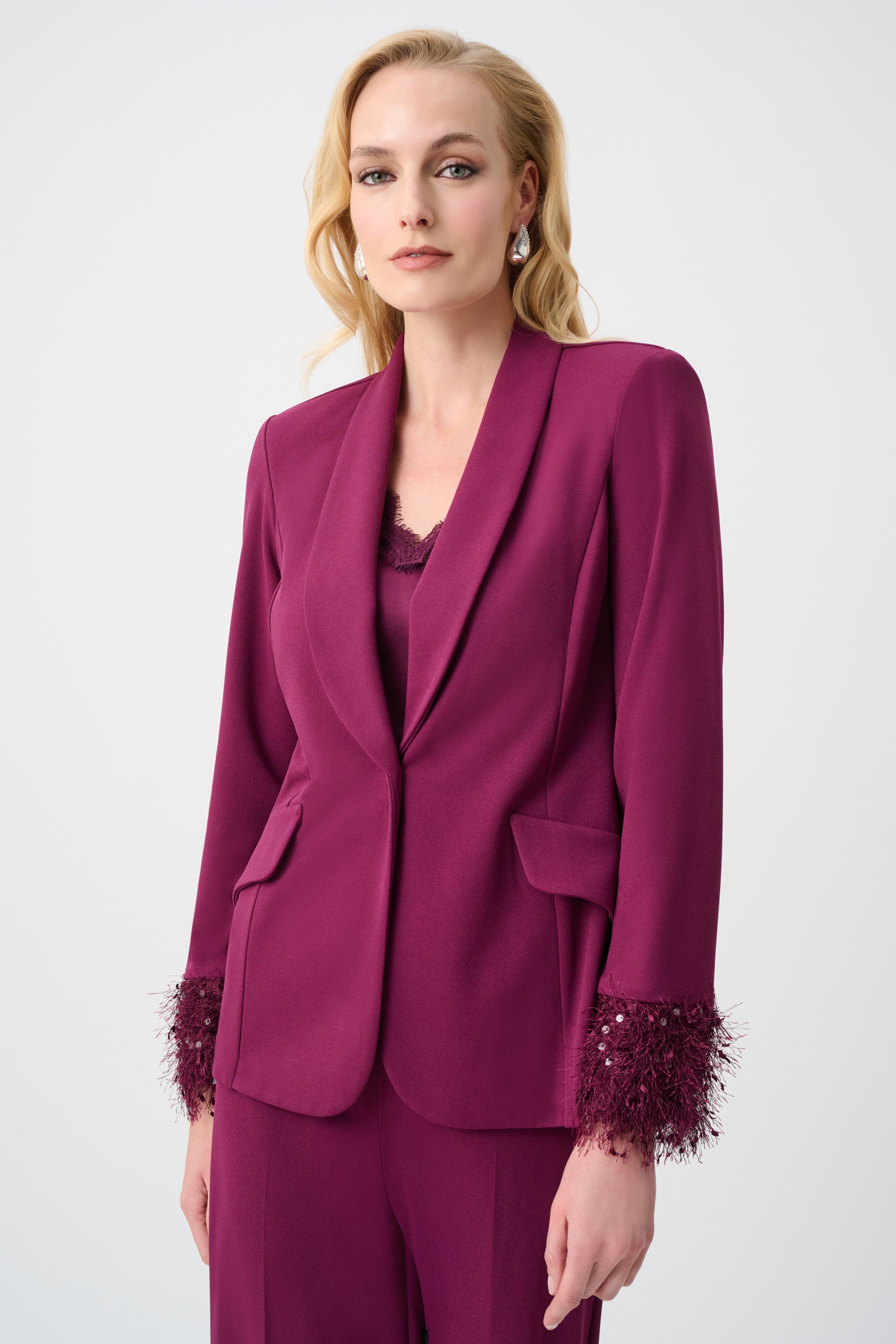 Scuba Crepe Fitted Blazer & Pant Suit With Fringe 827