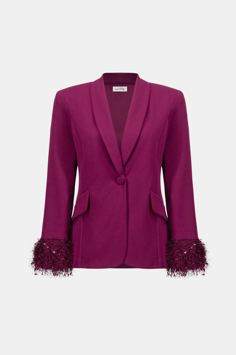 Scuba Crepe Fitted Blazer & Pant Suit With Fringe 827