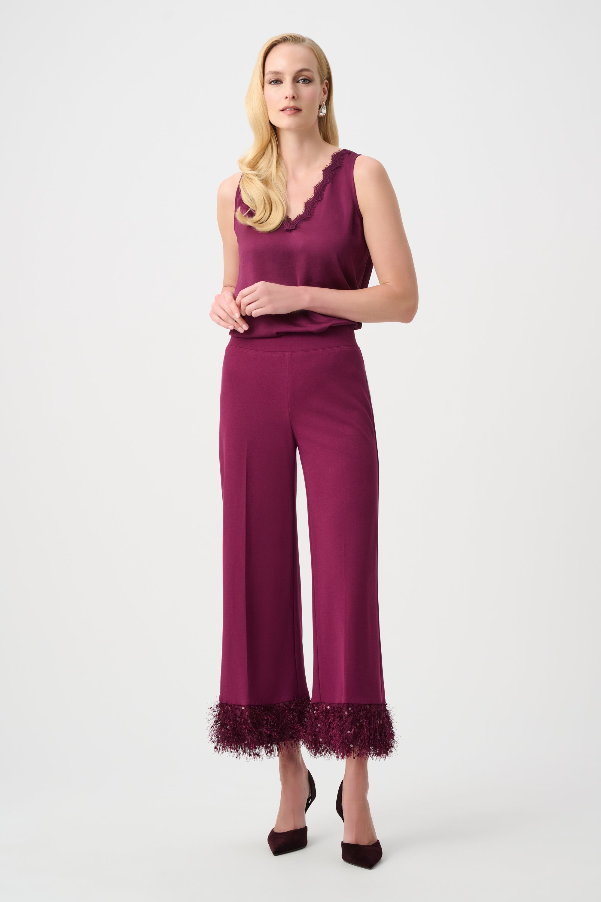 Scuba Crepe Fitted Blazer & Pant Suit With Fringe 827