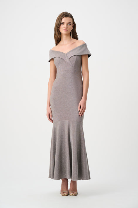 Sparkle Knit Off-Shoulder Trumpet Dress 822