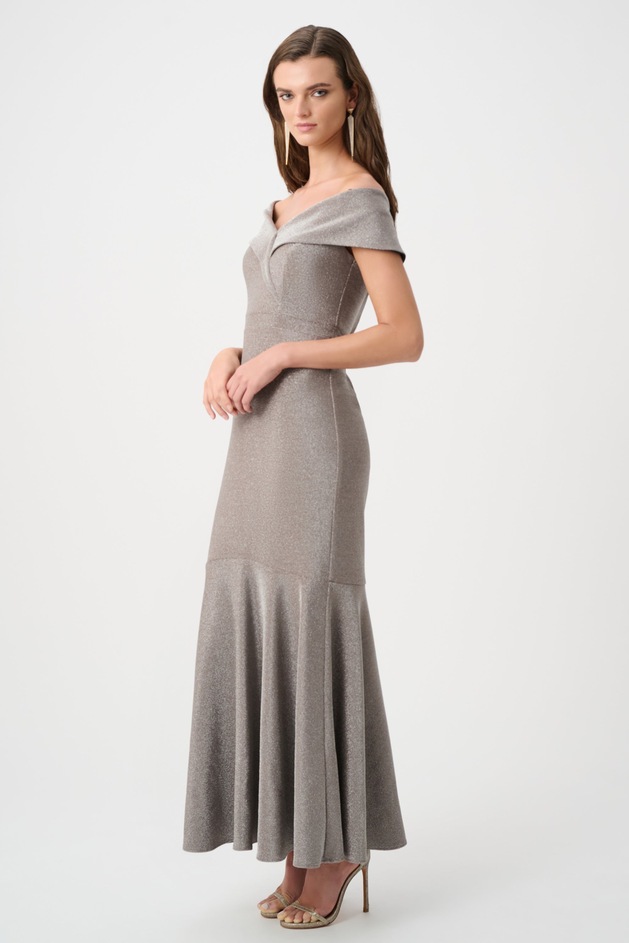 Sparkle Knit Off-Shoulder Trumpet Dress 822